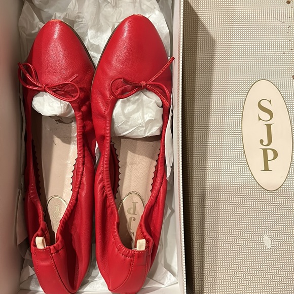 SJP by Sarah Jessica Parker Gelsey red Nappa Leather Skimmer bow ballet Flat 38 - Picture 4 of 8